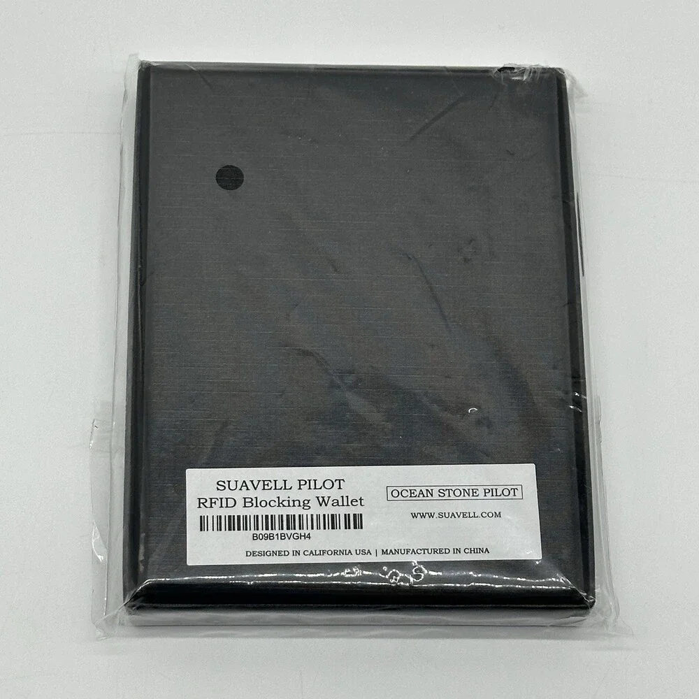 Suavell Ocean Stone Pilot Leather Slim Bi-Fold Wallet for Men RFID Money Clip